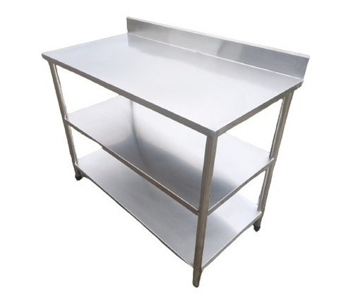 Bancada Mesa Inox Industrial 2 Prateleiras Espelho 120x60x90