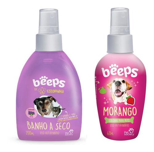 Kit Banho A Seco Beeps Uva 200ml + Colônia Morango 60 Ml