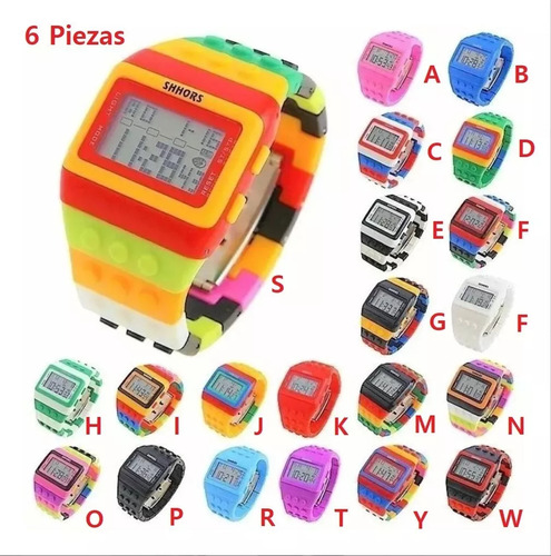 Lote 6 Relojes Para Niña Niña Bloques Colores Mayoreo Pack