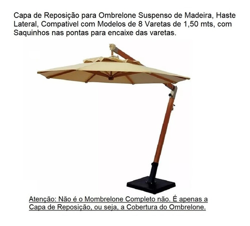 Capa Reposição Ombrelone Madeira Suspenso 3,0 Mts 8 Varetas