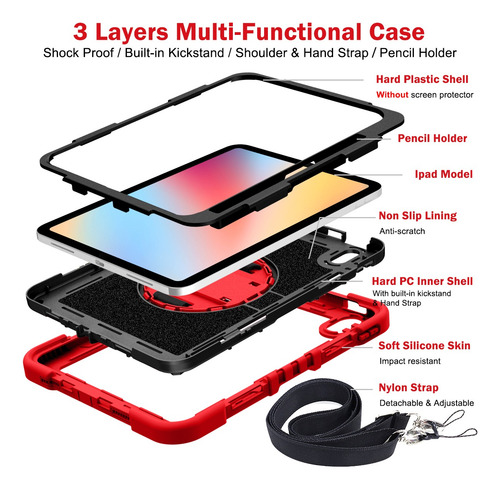 Funda Para Ipad 10 Generación 2025 10.9 Pulgadas Rojo