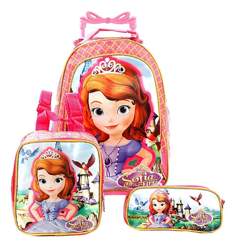 Kit Mochila Escolar Infantil Princesinha Sofia Disney Com Ro