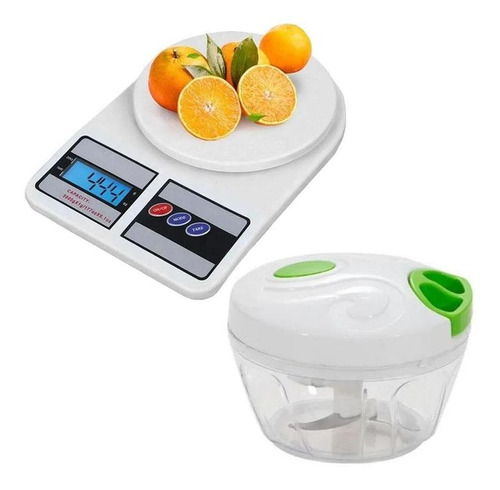 Kit Balança Digital Cozinha 10kg + Mini Processador Manual