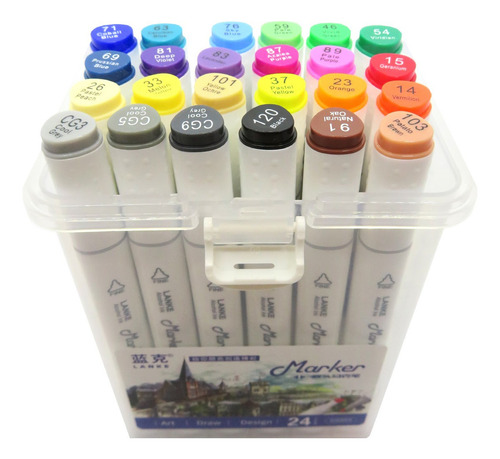 Marcador Rotulador Doble Punta Lanke Marker Valija Pack X24