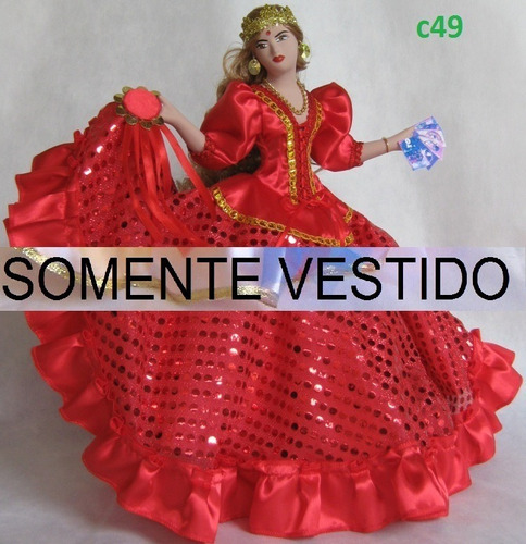 Vestido Da Boneca Cigana C49 De Porcelana + Acessórios 42cm