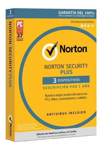 Imagen 1 de 5 de Antivirus Norton Security Plus 360 3 Dispositivos 1 Año
