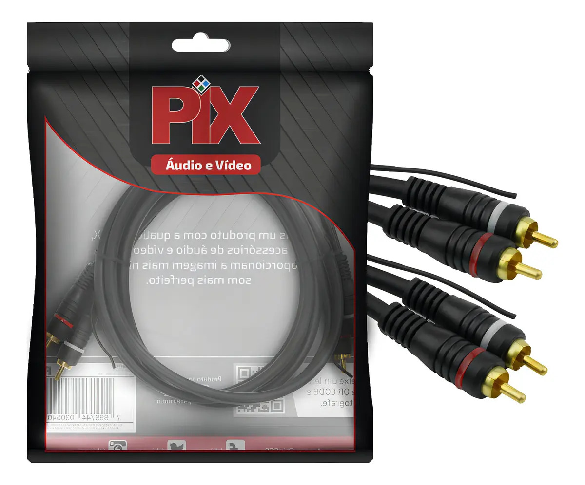 Cabo RCA 5m Pix Conectores Macho Preto Para Áudio e Vídeo