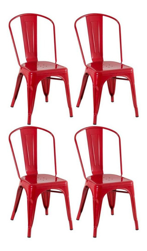 4 Cadeiras Iron Tolix Aço Metal  Industrial Loft Bar Cores Cor da estrutura da cadeira Vermelho