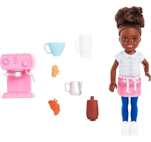 Boneca Barbie Chelsea Profissoes Barista Negra Mattel Gtn86