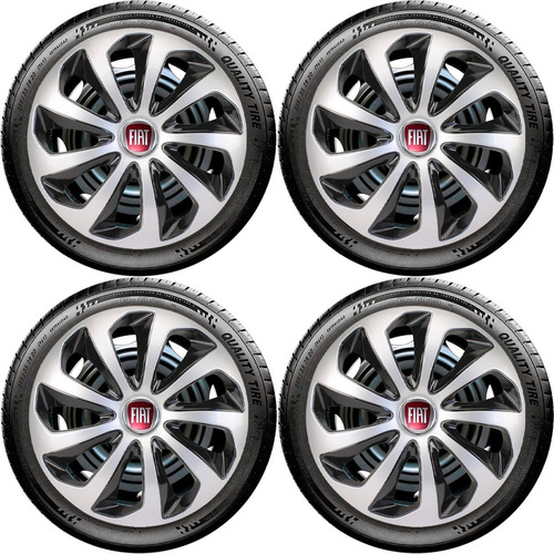 Jogo Calota Aro 14 Velox Silver Black Fiat Palio Uno Siena