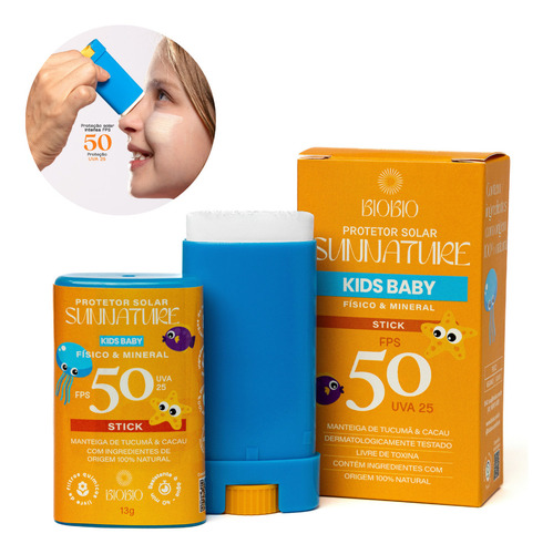 Protetor Solar Infantil Bastão Fps 50 Uva25 Kids Baby Biobio