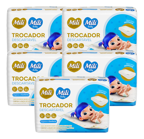 Kit Trocador Lençol Descartável Mili 84x63cm Com 25 Unidades