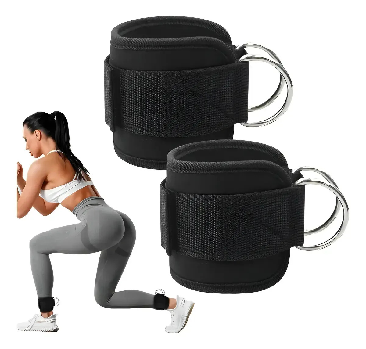 Grilletes para Tobillo con Anillos D Dobles, Pack de 2 Tobilleras Ajustables para Polea y Ejercicios de Piernas