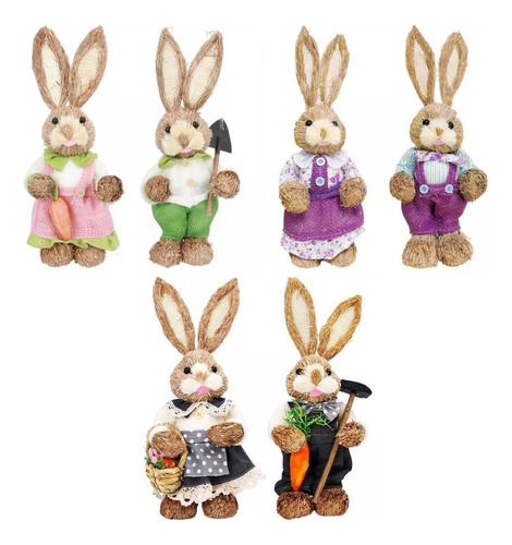 6 Estatuas De Conejo De Paja Para Decoración De Conejo De Pa
