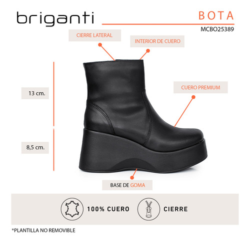 Bota Cuero Mujer Botineta Urbana Comoda Botita Lisa Briganti