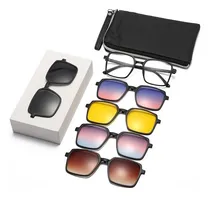 Comprar Lentes De Sol Con 5 Clips Magnéticos Polarizados Rectangular Lente Multicolor Varilla Negro Armazón Negro Diseño Gafas de sol