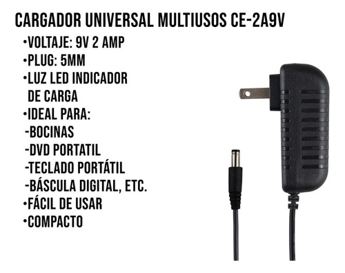 Eliminador De 9v A 2amp Con Punta De 5mm Universal Multiusos