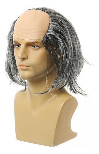 2 Peluca Calva De , Peluca De Fiesta De Pelo Liso Gris