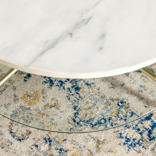 Mesa De Centro De Metal, Vidrio Y Mármol Walker Edison Color Blanco/dorado