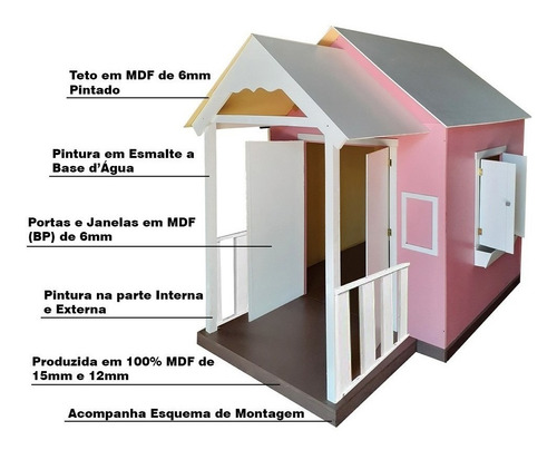 Casinha De Brinquedo Com Varanda Rosa - Criança Feliz