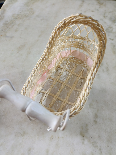 Coche P/muñeca,juguete, Armazón De Metal E Imitación Mimbre Blanco Antiguo (Usado)