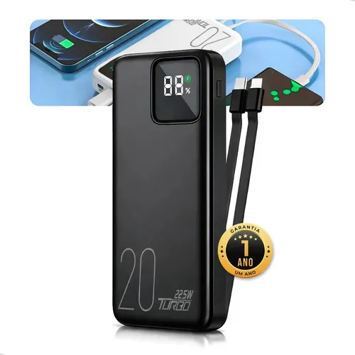 Carregador Portatil Power Bank 20000mah Turbo Celular Carga Rapida 225w Premium Display Visor Grande Universal Usb C Viagens Festa Para Los E Android