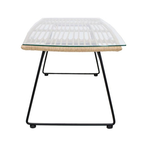 Mesa De Centro Grande Exterior Vidrio Y Rattan Tobago 90