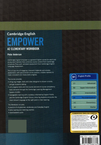 Cambridge English Empower B1 Workbook Without Answers, De Peter Anderson., Vol. B1. Editorial Cambridge University Press, Tapa Blanda, Edición 2015 En Inglés