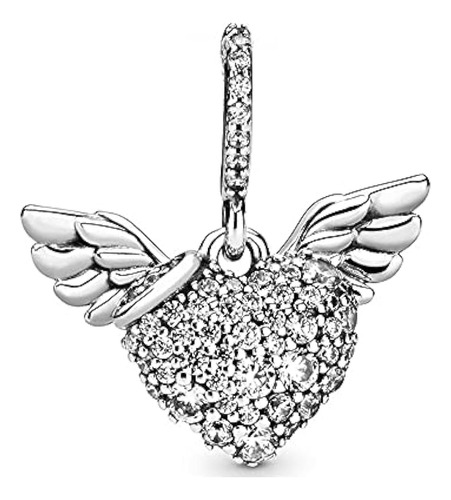 Ez Tuxedo Angel Wings Dangle Charms 925 Sterling Silver Pave