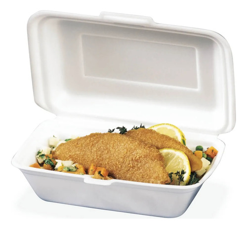Estuche Térmico Telgopor Rectangular Con Tapa Bisagra X 100 Blanco