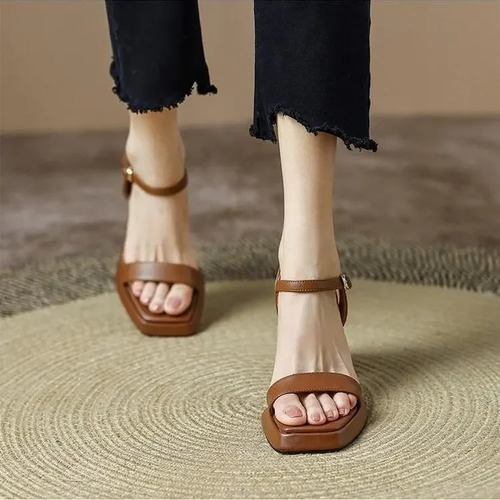 Sandalias De Tacón Alto De Mujer De Tacón Grueso Estilo Core