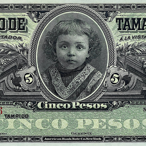 Billete Antiguo, El Banco De Tamaulipas, 5 Pesos, Serie H 