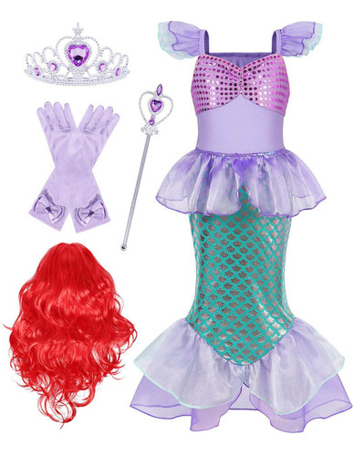 Disfraz Sirenita Ariel Niñas Vestido Ropa De Halloween A