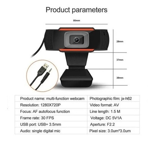 Imagen 6 de 12 de Cámara Web Hügel Pc Usb Miniplug Hd 720p Micrófono Cuota