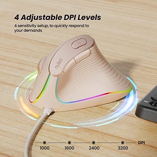 Ratón Vertical Con Cable Nulea, Ratón Óptico Ergonómico Usb