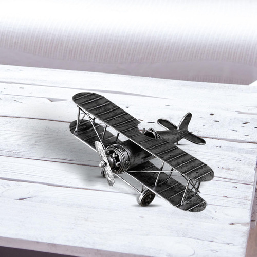 Avión Biplano Pequeño, Modelo De Avión De Metal Plata