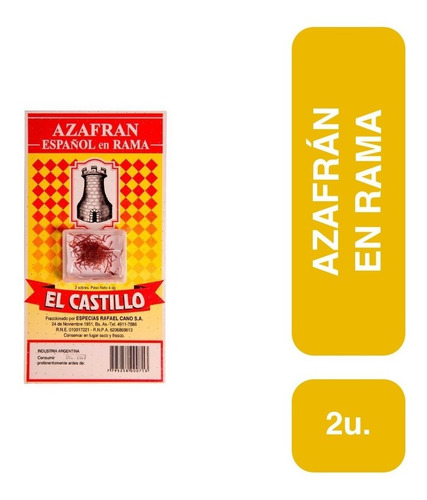 Imagen 1 de 3 de Azafran Espanol En Rama Skin El Castillo 2 Sobres X 4 Dg