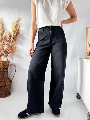 Pantalon Lulyna T/jean Mujer Wide Leg C/elastico En Cintura