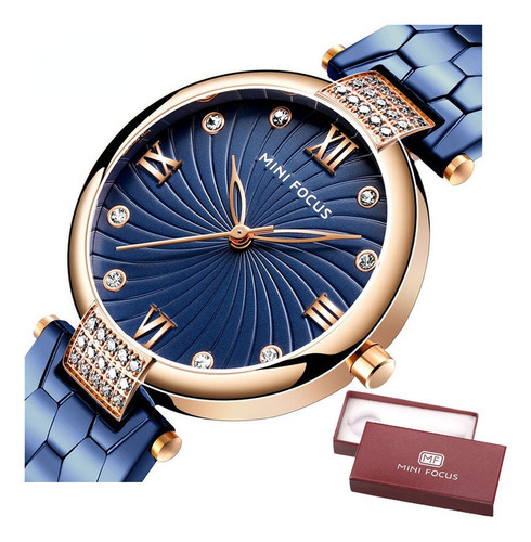 Reloj De Cuarzo De Lujo Mini Focus Con Diamantes Para Mujer Color De La Correa Azul