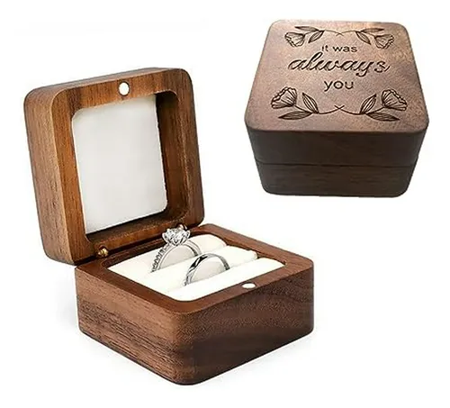 Caja De Madera Para Anillos De Boda Y Compromiso Con Adornos