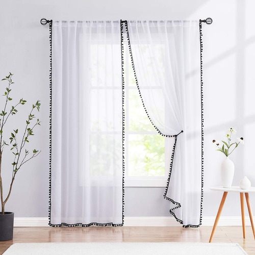 Cortinas Traslúcidas En Blanco Y Negro Para Sala De Estar De