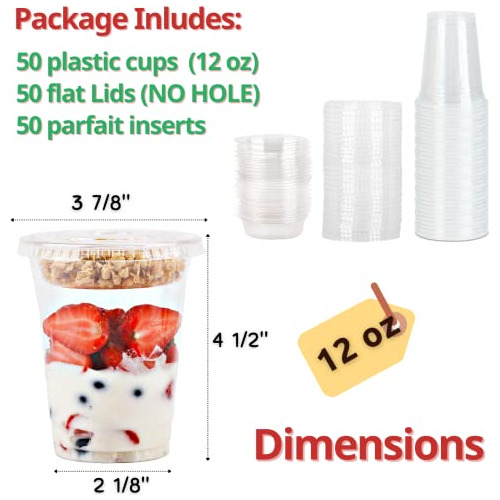 12 Oz Clear Plastic Parfait Cups With Insert 3.25oz & F...