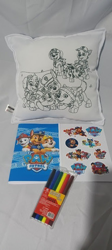 Cojín Pintable Paw Patrol + Libro Colorear+lápices +stickers