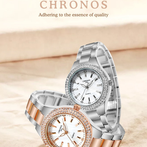 Relógio de quartzo Chronos Luxury para mulher resistente à água, cor de pulseira prateada