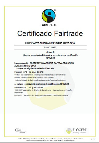 1 Kg. Cafe Verde Muestra Arabico Chanchomayo Peru Organico