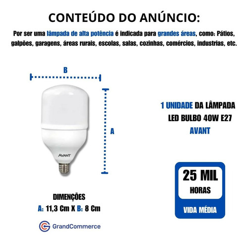Lâmpada led Avant Bulbo HP Serie MG 40 W cor branco-frio 40W 6500K 3200lm