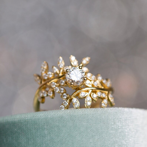 Anillo De Apertura De Hojas De Zircon De Estilo Magnífico