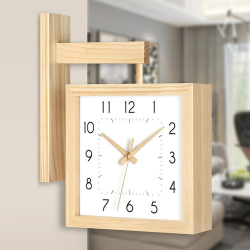 Reloj De Pared De Doble Cara Diseño Color De Madera Y