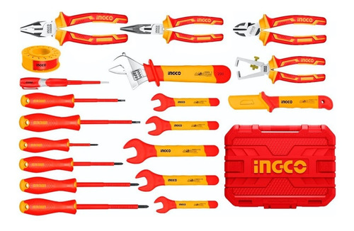 Kit De 19 Herramientas Aisladas 1000v + Valija Roja - Ingco