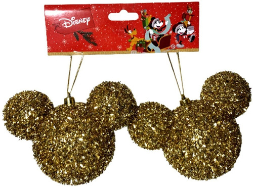 Imagem 1 de 4 de 02 Bolas Enfeite Árvore Natal Mickey Dourado Glitter Disney